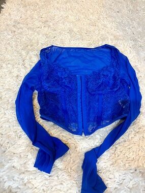 SHEIN Royal Blue Lace Corset Crop Top with Sheer Sleeves